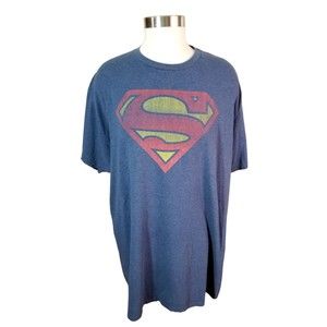 Superman Distressed Tee T Shirt Graphic Logo Short Sleeves Red Yellow Gray XXL